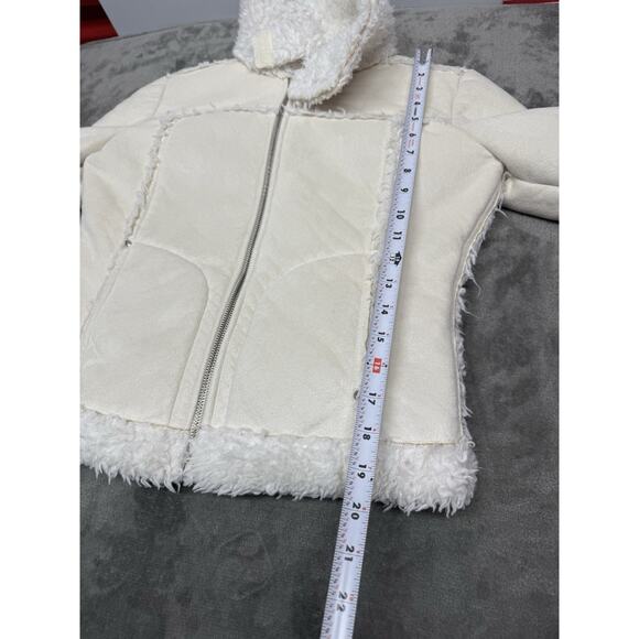 Bebe Y2K Faux Suede Jacket w/ Faux Fox Fur Trim White Cream Size Small - Picture 12 of 14